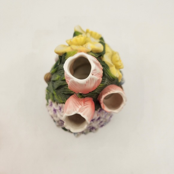 Vintage PartyLite Floral Garden Basket Ceramic Candle Holder Tulips Daffodils - Picture 8 of 10